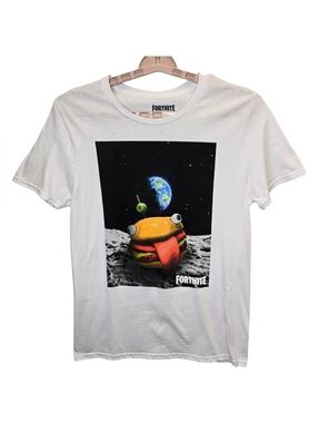 Fortnite Men's M Burger Space White Graphic Short Sleeve T-shirt NWOT